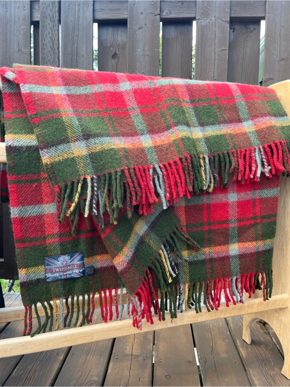 Vintage 100% Wool Tweedmill Plaid Tartan Red Green Throw Blanket British Made